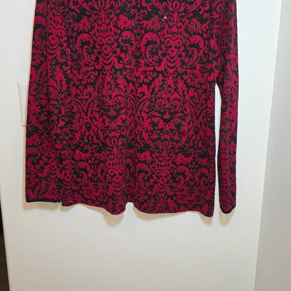 J. Jill Red Black Embellished Sparkle Pullover Sweater Top Womens Large Cotton - Picture 4 of 8